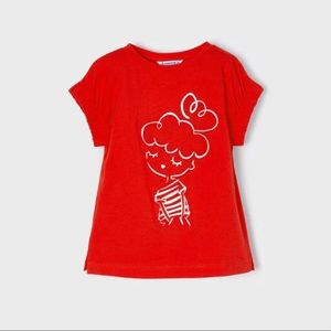 Mayoral girl’s red embossed short sleeve tshirt with embossed girl design Size 8